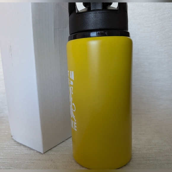 Metal Water Bottle 16oz Yellow Nurse Themed Black Flip Lid Never Used - Picture 2 of 8